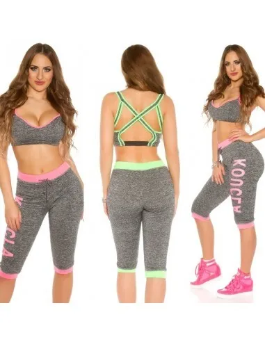 Tuta due pezzi  donna sportiva ginnastica fitness yoga top corto leggings pants
