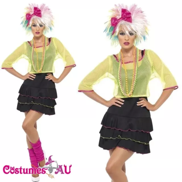 Ladies 80s Costume Pop Fancy Dress Madonna Style Outfit