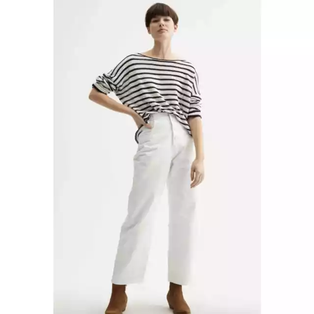 NILI LOTAN Hanson Sweater Womens Small White Gray Striped Linen Long Sleeve