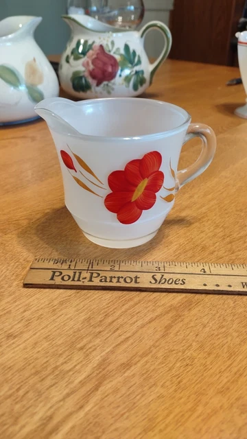 VTG Creamer Bartlett Collins Frosted Glass Red Floral & Gold Leaves Handpainted