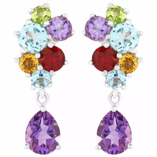 African Amethyst Garnet Peridot Sky Blue Topaz Heavy Design Silver 925 Earring