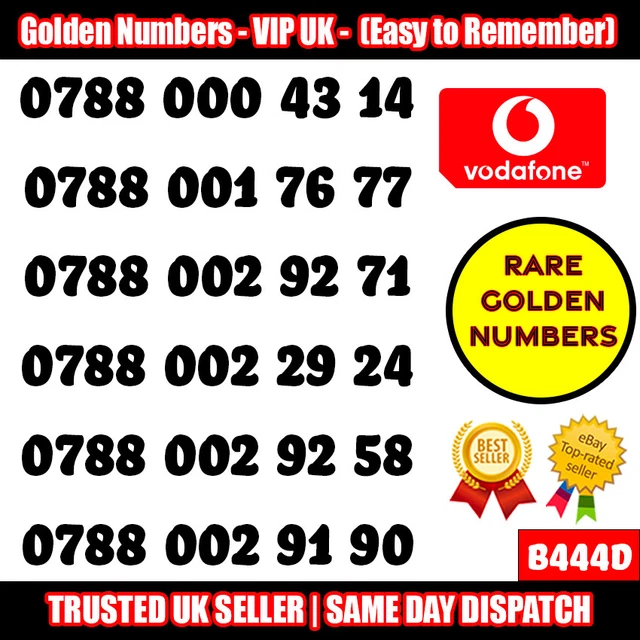 Golden Numbers VIP UK SIM - LOTTO numeri Vodafone facili da ricordare - B444D