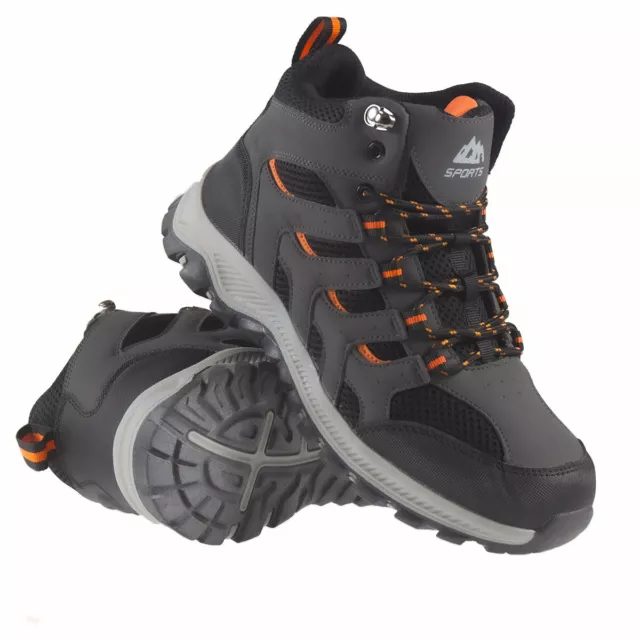 Mens Grey Hiking Boots New Walking Ankle Winter Shoes Trail Trekking Trainers Sz