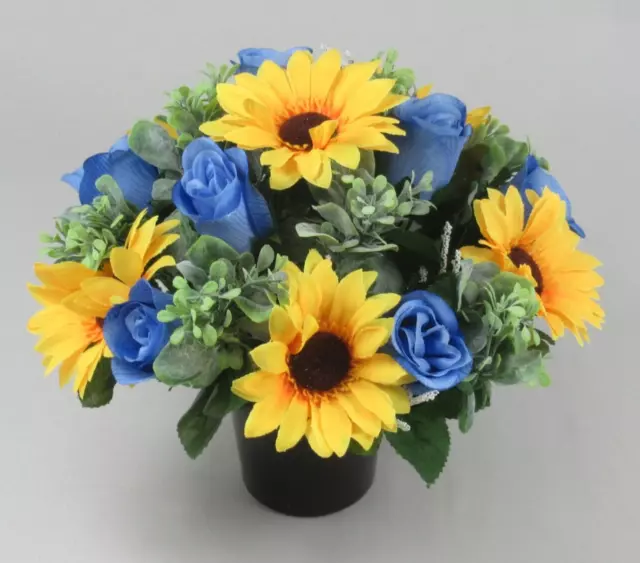 Artificial silk flowers memorial Crem Pot - Grave arrangement FREE P&P HandMade