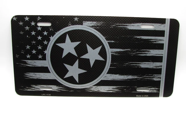 TENNESSEE STATE FLAG American Flag Brushed Metal Car License Plate Tag