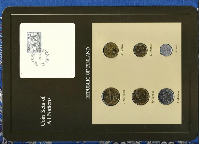 Coin Sets of All Nations Finland all 1983 UNC but 10 Pennia 1982 fisher stamps