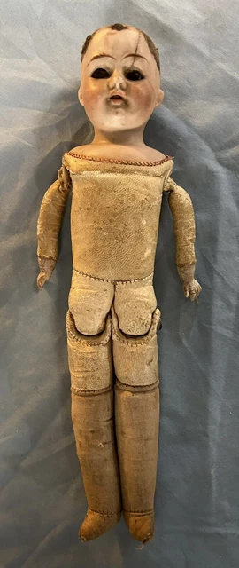 1800s? VINTAGE ANTIQUE TOY BABY DOLL NICE! LEATHER BODY! Bisque? Composition?