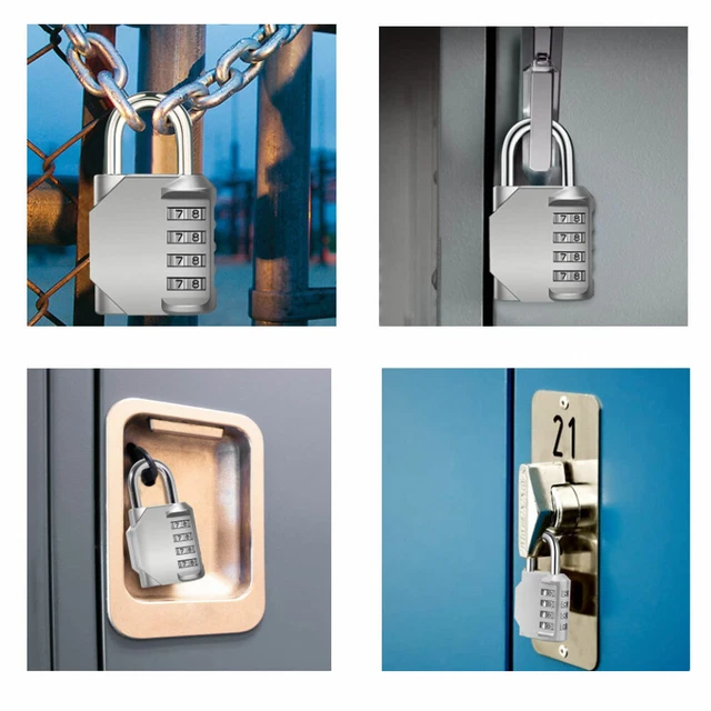 4 DIGIT COMBINATION Lock Padlock Weatherproof Heavy Duty For Locker Gym ...