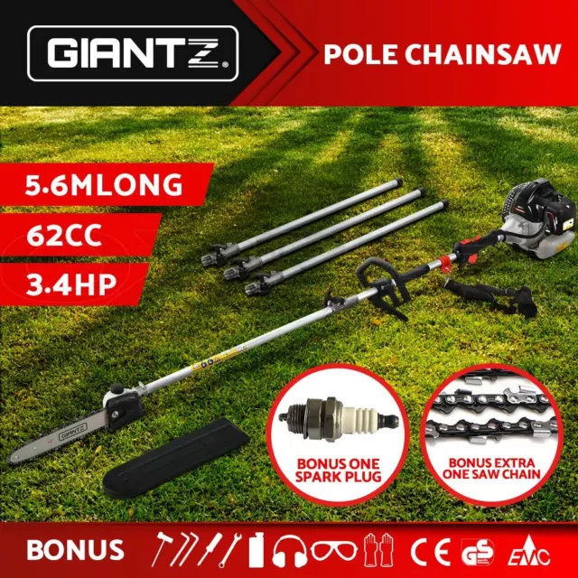 Giantz 62CC Petrol Pole Chainsaw Chain Saw Pruner Pro Arbor Tree Tool Black