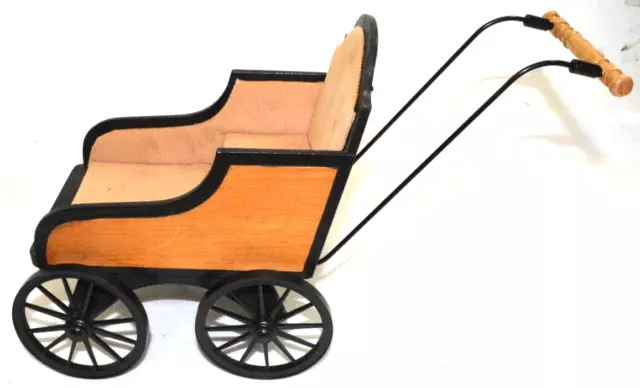 Vintage Wood Upholstered Baby Doll Carriage Stroller 14.5" Vintage Wood Upholstered Baby Doll Carriage Stroller 14.5"