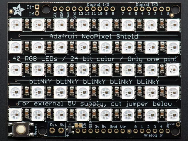 Adafruit NeoPixel Shield für Arduino Uno/Mega, 40 RGB LED Pixel Matrix, 1430 3