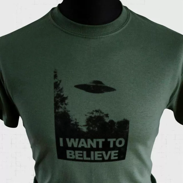 T-Shirt I Want To Believe X Akten UFO TV fliegende Untertasse Poster Mulder grün