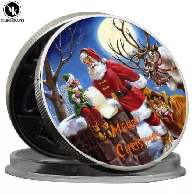 Santa Claus Silver Coin Metal Challenge Coin Collection Christmas Gifts