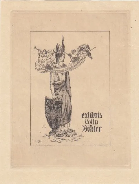 Exlibris Bookplate Etching Christian Martin Ludwig 1890-1967 Cathedral Putti