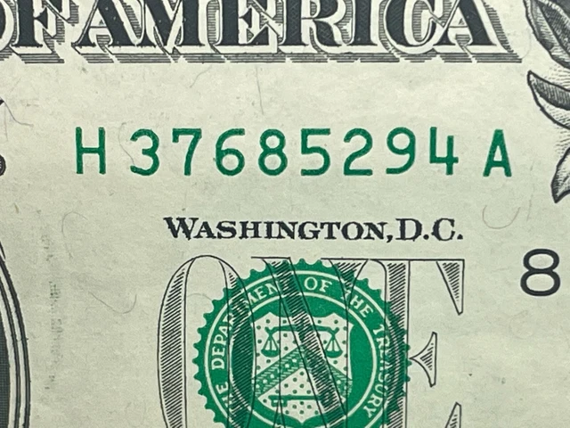 One Dollar Bill Fancy Serial Number Series 2017A Complete Broken Ladder 2 to 9