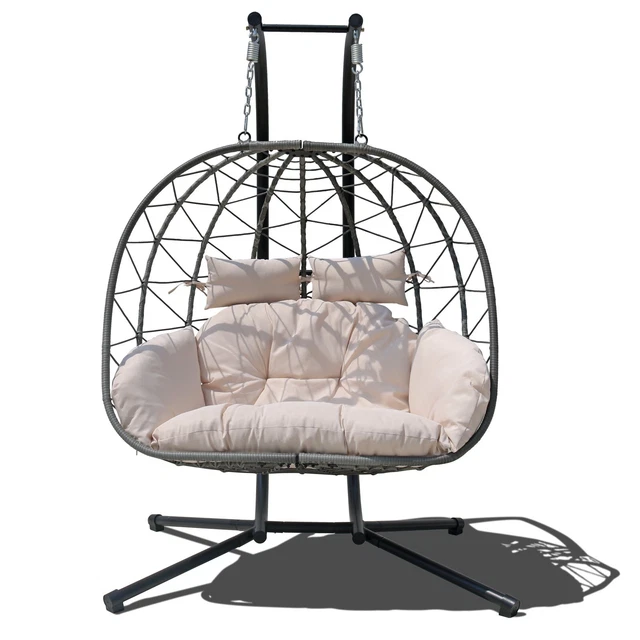 HANGING SWING CHAIR Stand Egg Chair 2 Person Wicker Chair w/Cushion