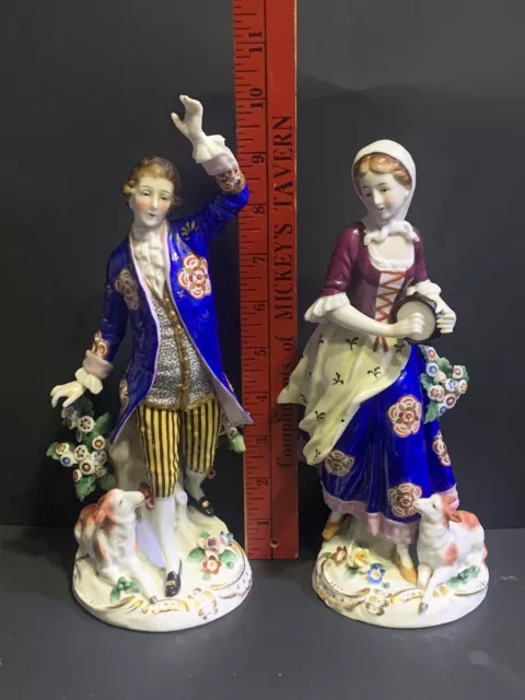Antique 10” Pair Of SITZENDORF DRESDEN DERBY Victorian MAN WOMAN Porcelain