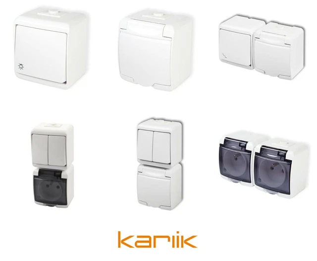 Prise Et Interrupteur étanche IP54 Karlik – Saillie, Blanc, Pour Intérieur Et Extérieur