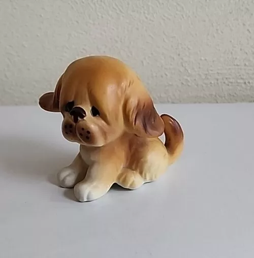 Vintage Napco Cute Big Head Sad Eyes Puppy Dog Figurine c9201 Brown Tan