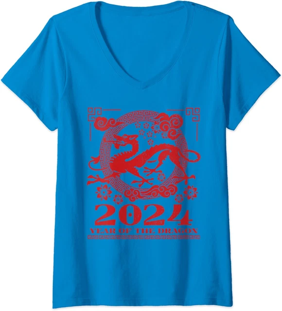 YEAR OF THE Dragon 2024 Happy New Year Gift Ladies' VNeck Tshirt 21.