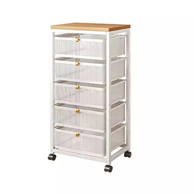 Mesh Cabinet Storage Organizer with Pull-Out Basket 5-Tier White W/Swivel Wheel