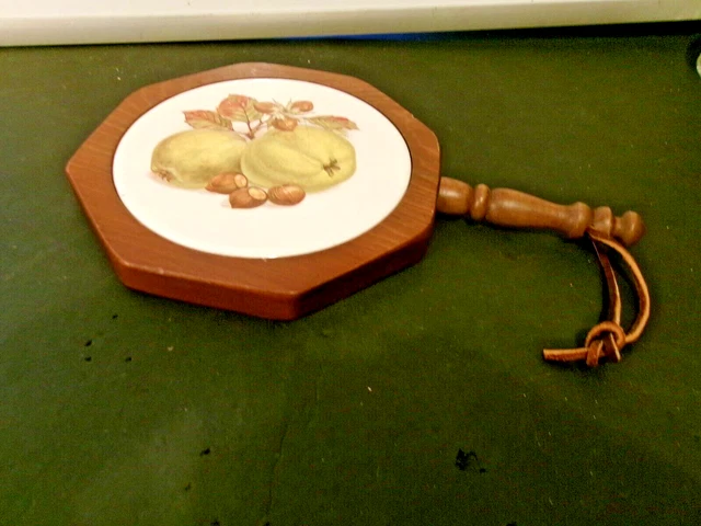 Wood Trivet with Classic Tile Insert and leather strap 11" long x 7" WIDE
