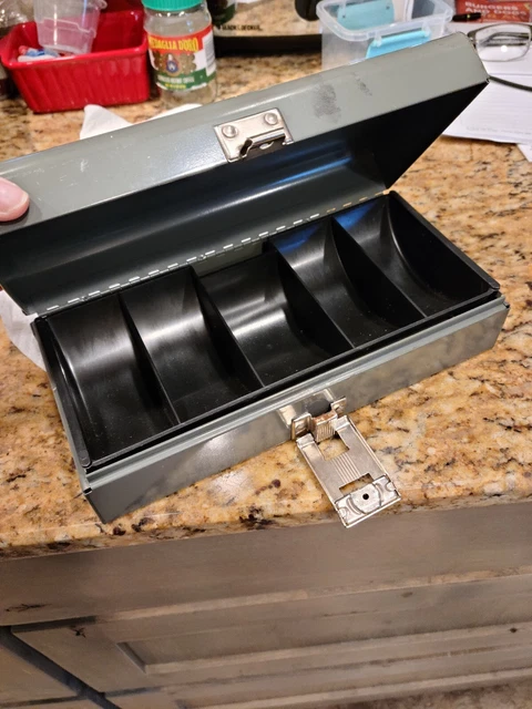 Vintage BUDDY PRODUCTS USA Metal Cash Box with Coin Tray   padlock friendly