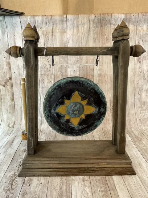 7" Thai Gong on Sao Ching Cha Gong Stand Wood With Mallet Hand Hammered