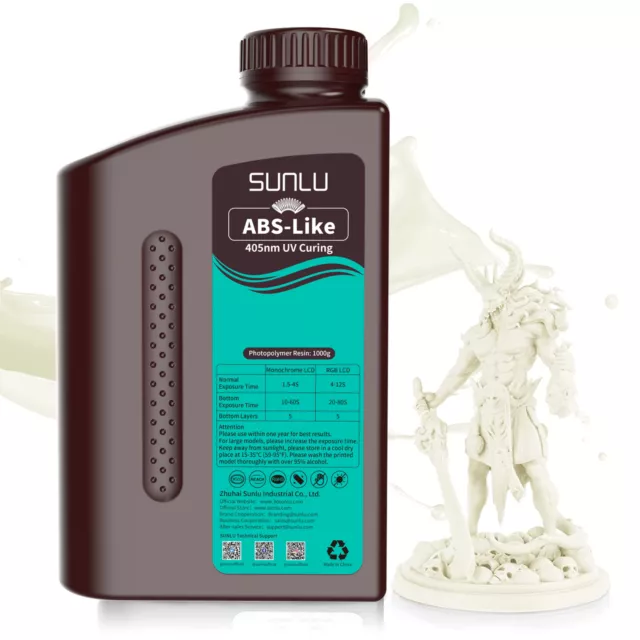 SUNLU ABS-Like 3D Drucker Resin 405nm Photopolymer UV-härtendes Harz Weiß 1000G