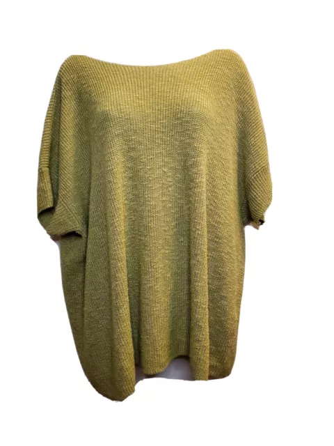 Eileen Fisher Organic Cotton Linen Slub Green Boxy Top Knit Size XL