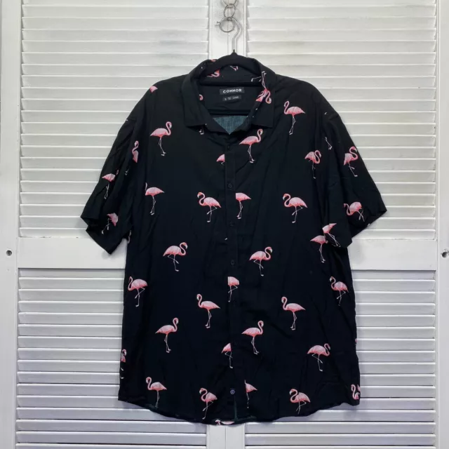 Connor Shirt Mens XL Black Short Sleeve Flamingo Party Loud Tropical