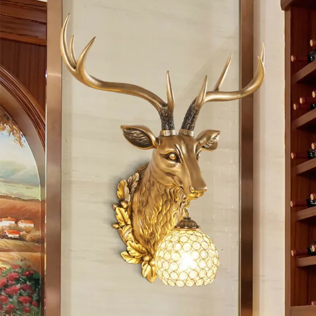 Retro Deer Shaped Wall Mount Light Crystal Globe Lamp Shade Loft Home Fixture