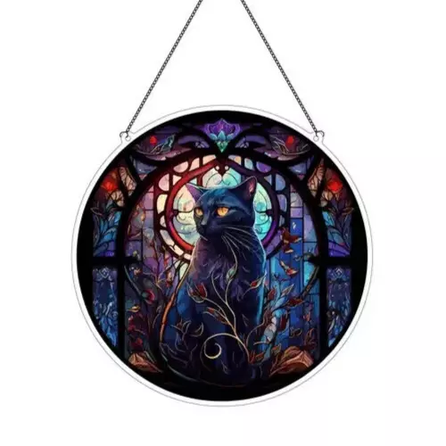 Black Cat SUNCATCHER, 6" Stained Glass Look Window Hanging