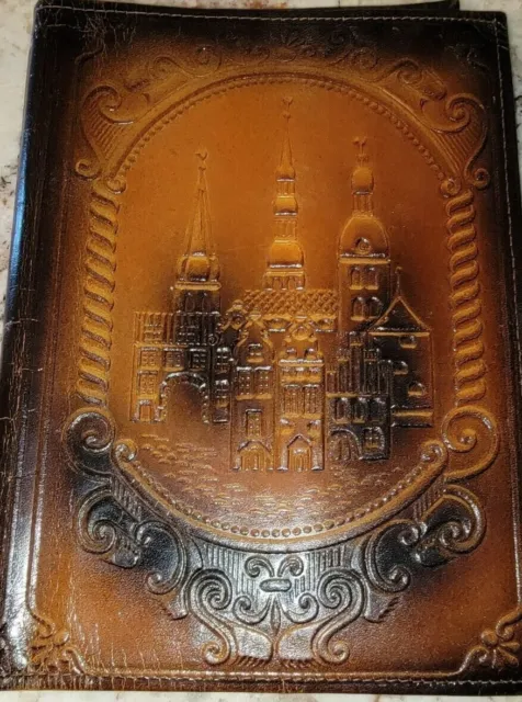 Vintage Tooled Red Leather Embossed Book Cover 