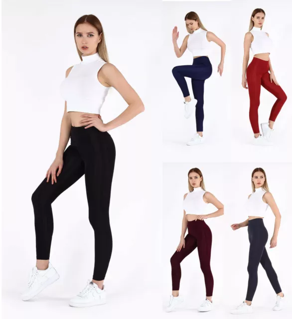 Damen Leggings Leggins Lang Glänzend Hochbund Sport Fitness Yoga Hose  S-XXL