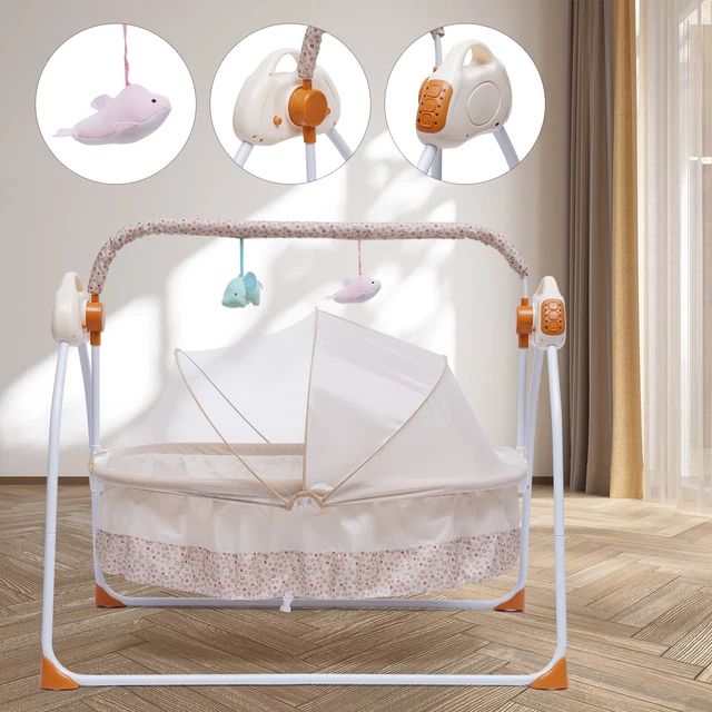 Remote Control Electric Crib Automatic Rocking Music Cradle Adjustable Gears USA