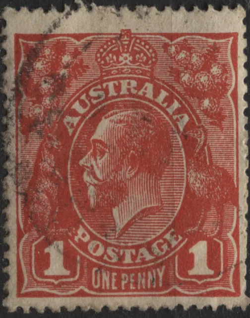 Australia 1914 #21 1p red(die I,wmk 9) KGV, kangaroo, emu used