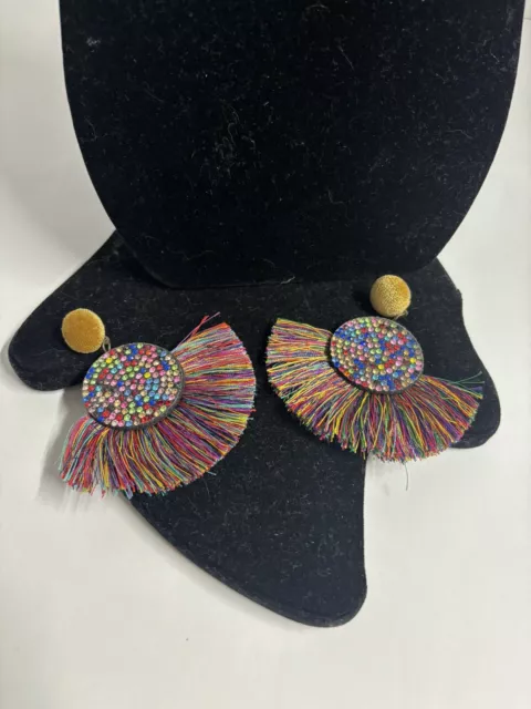 Bohemian Spread Fan Velvet Rhinestone multicolored Earrings