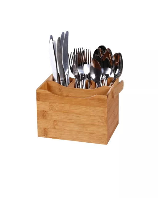 Sherwood Home Bamboo Cutlery Caddy - Holds Knife/Fork/Spoon & Napkin/Serviette 3