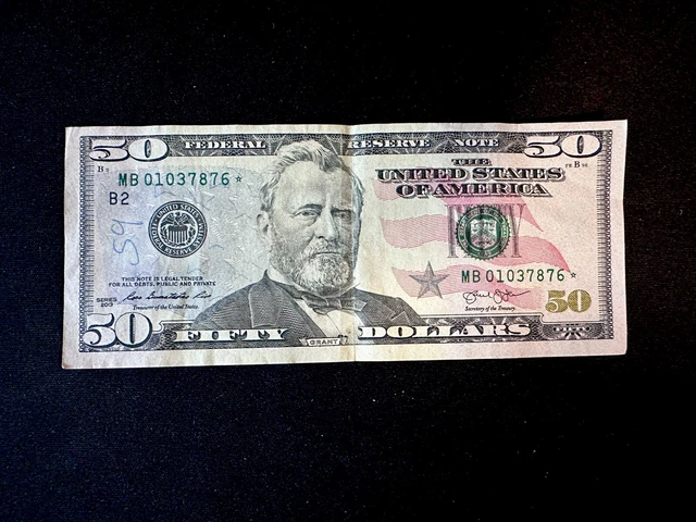 Star Note $50 bill MB * fifty dollar Series 2013 U S Federal Reserve