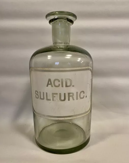Alte große Apothekerflasche Transparent Standgefäß Schliffstopfen Acid. Sulfuric