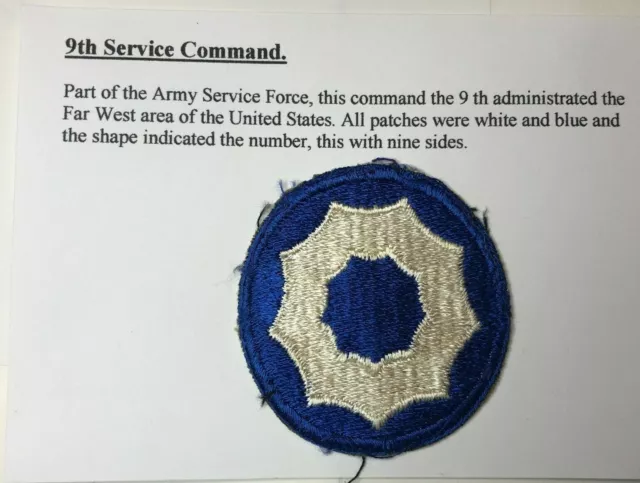 US Army 9th service Command  Cloth Badge Patch