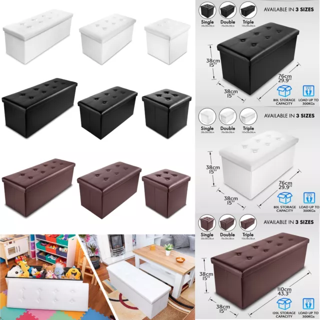 Faux Leather Folding Storage Box Ottoman Seat Stool Storage Boxes Home Footstool