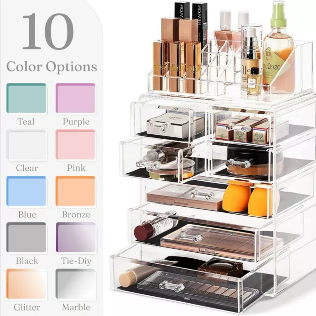 Acrylic Makeup Organizer with 6 Drawers & 16 Slots Jewelry Cosmetics Storage Box