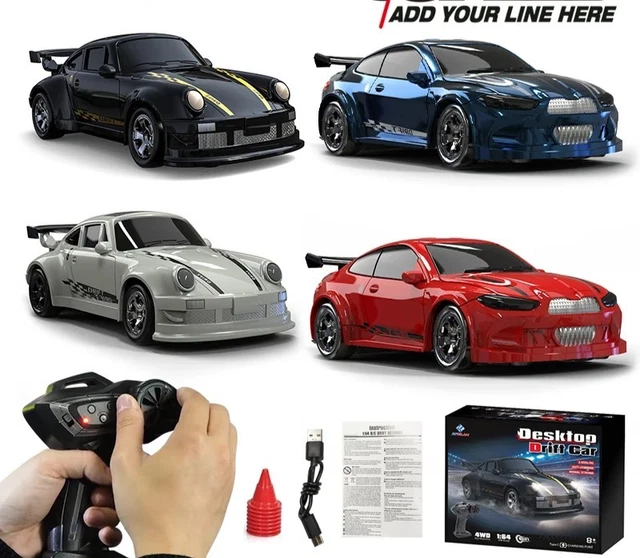 CLIUNT Coche RC Drift 1:64 4WD Con Luces LED – Mini Drift A 15 Km/h, Recargable Por USB, Con Barricadas