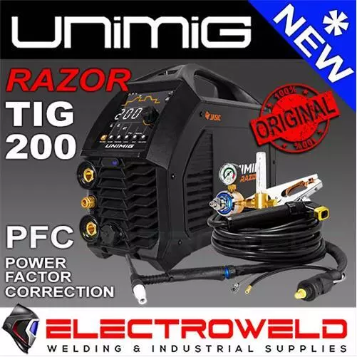UNIMIG Razor Tig 200 ACDC Welder + T2 Torch, Pulse Stick MMA, AC/DC U12002K