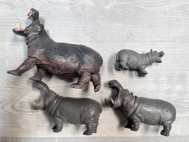 Schleich, Papp & Safari Limited Hippopotamus Family. Lot Of 4
