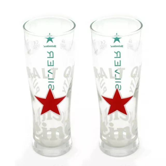 Heineken Silver Beer Glass Half Pint x 2 - Nucleated Brand New