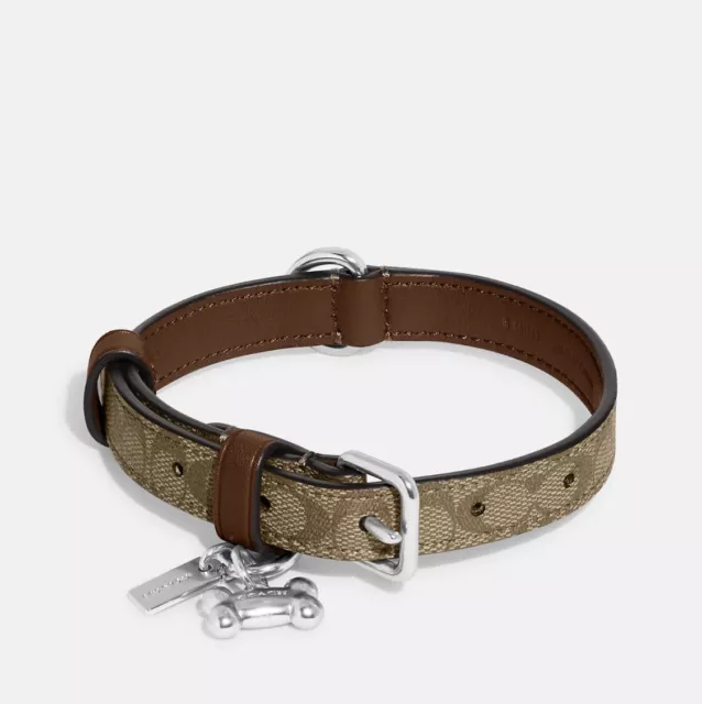 Coach Signature Dog Collar & Leash Set Khaki Brown Small Jacquard Leather Box 2