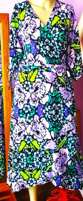 Melissa McCarthy Seven7 Floral Bouquet Wrap Dress Size 1X Midi Purple Brunch